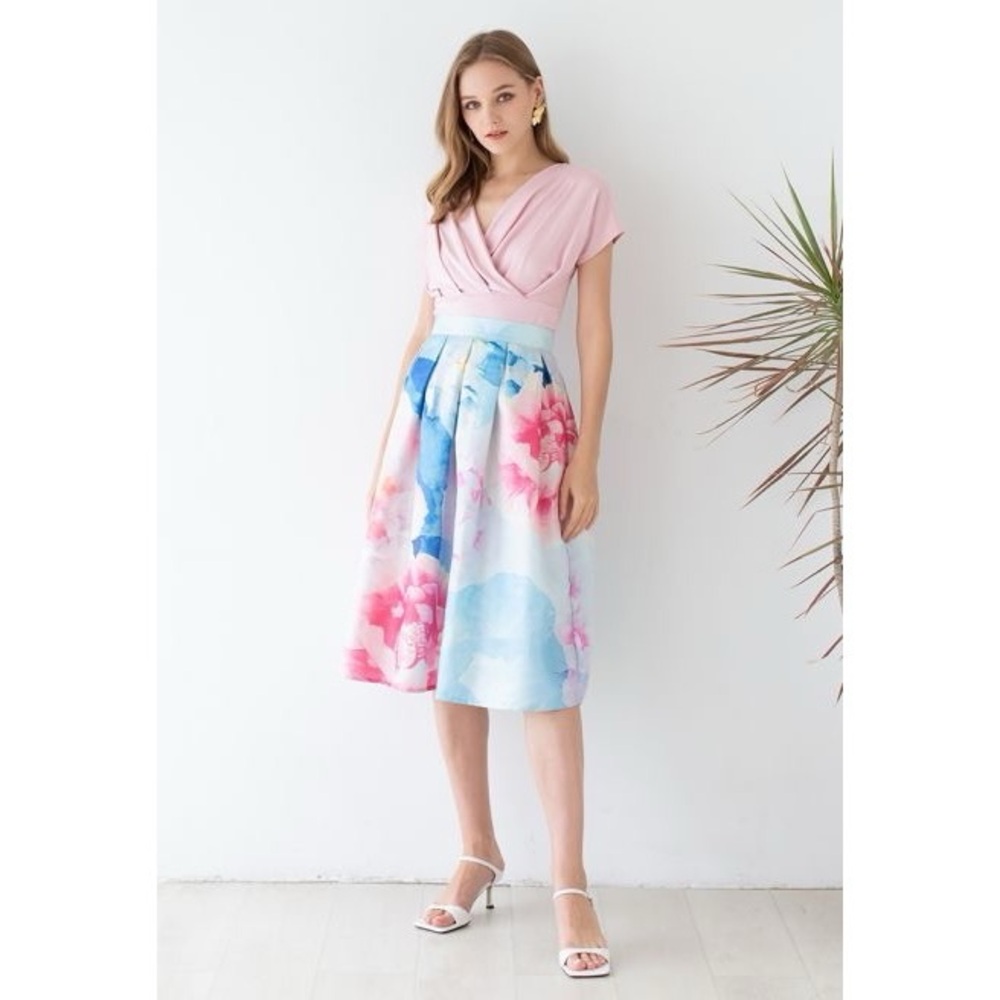 Chicwish Bloom In Watercolor Printed Midi Skirt Size XS
